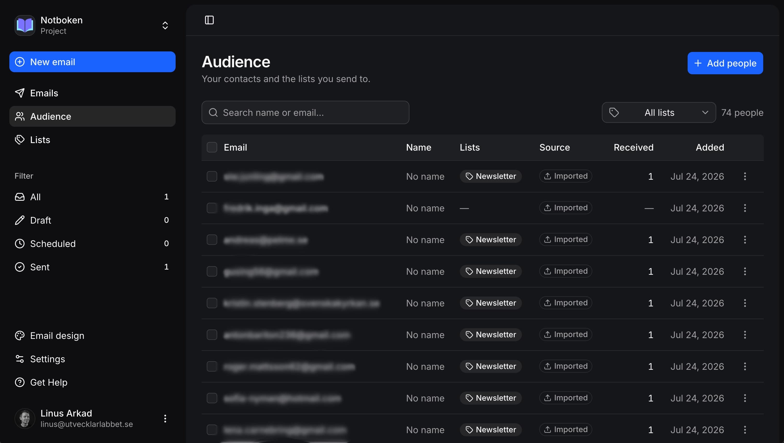 Letterly audience — lists and contacts