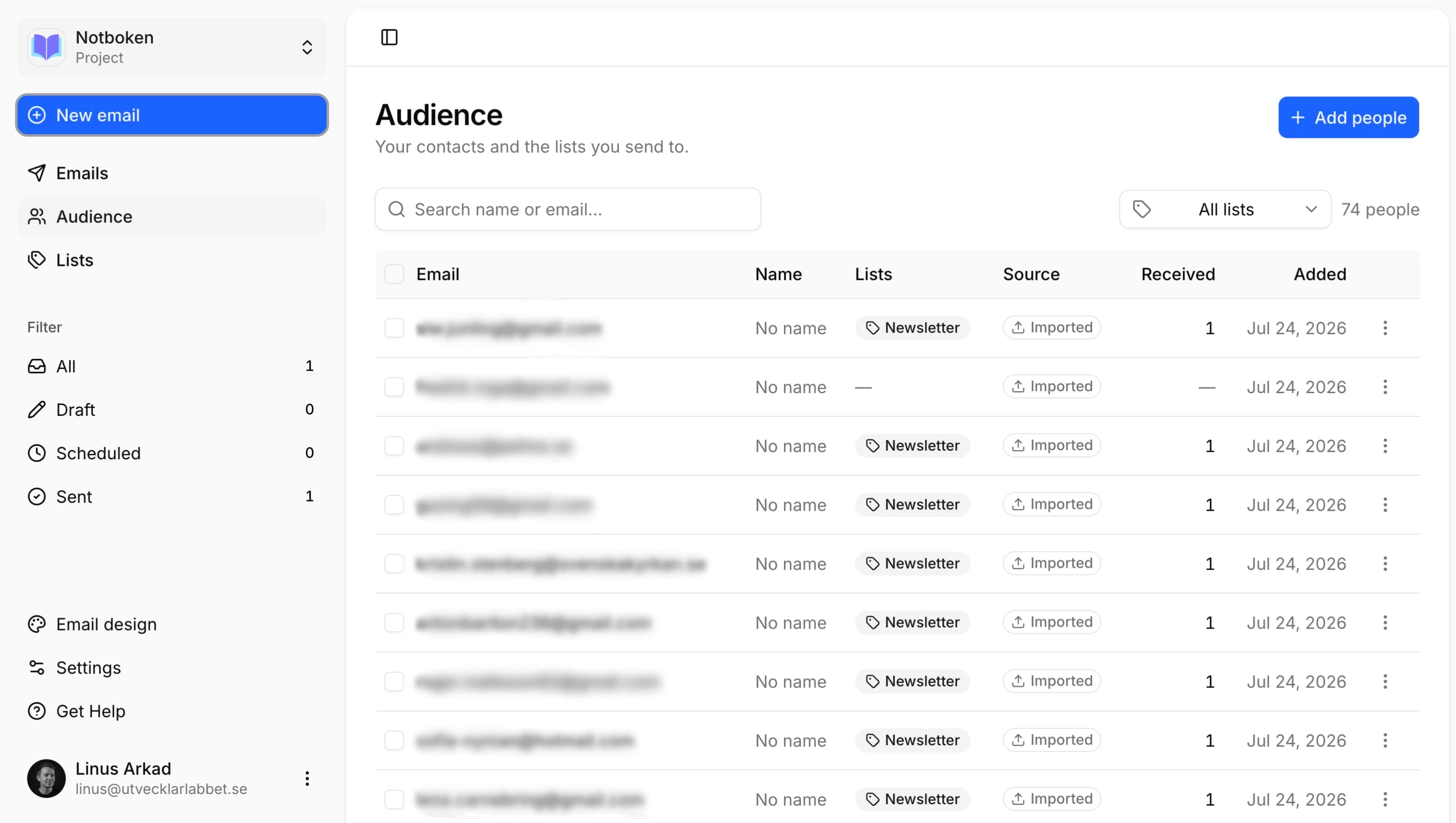 Letterly audience — lists and contacts